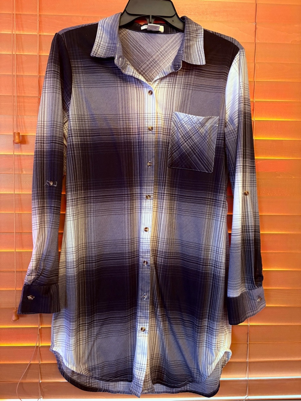 Passport Blue and White Ombre Plaid Long Sleeve Shirt Dress Size Large